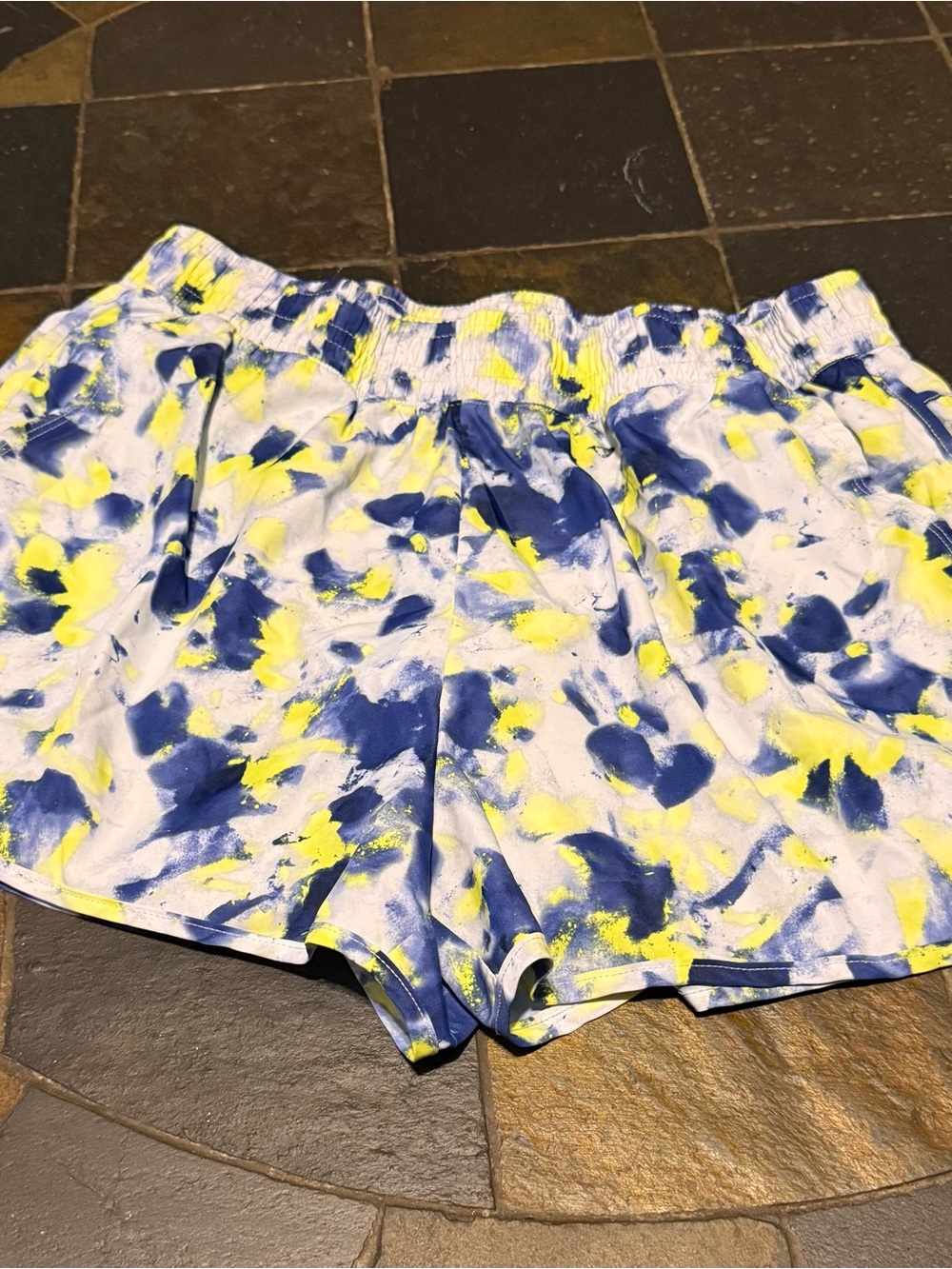 Athletic Works Women's Blue & Yellow Abstract Athletic Shorts